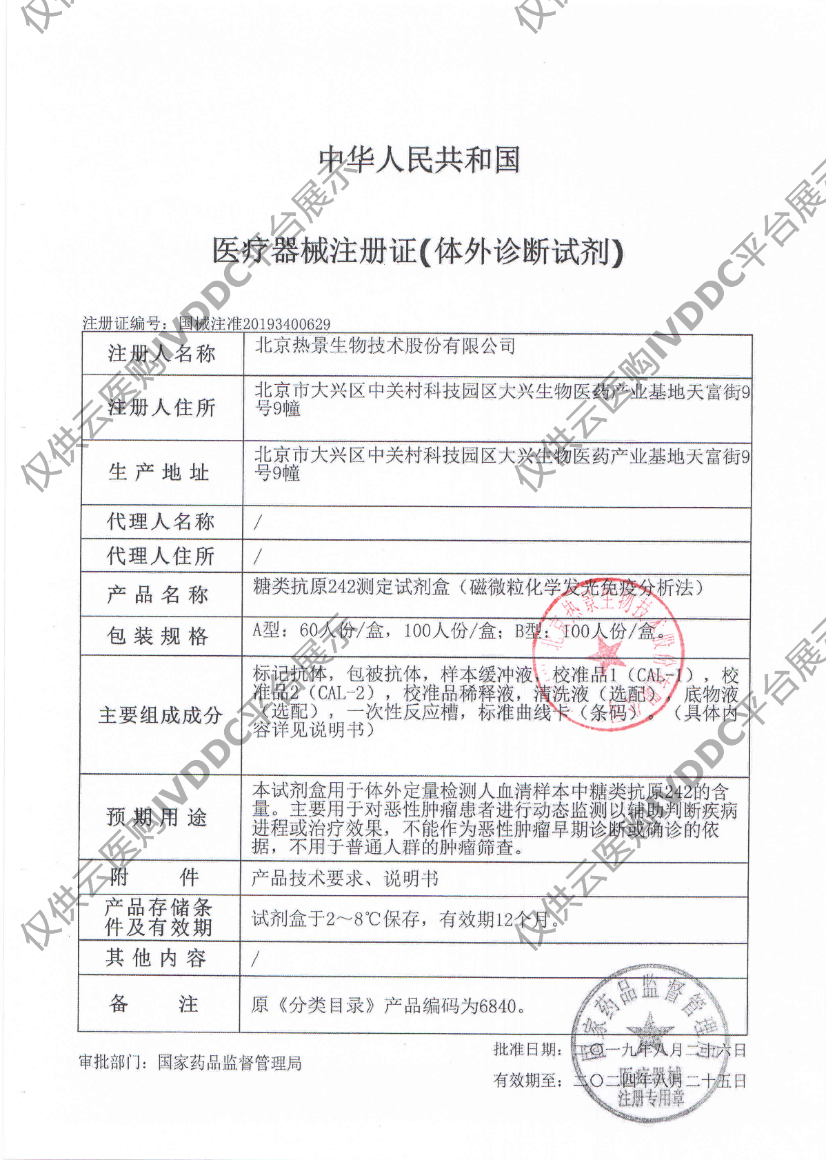 【热景】糖类抗原242测定试剂盒（磁微粒化学发光免疫分析法）/MQ60系列注册证