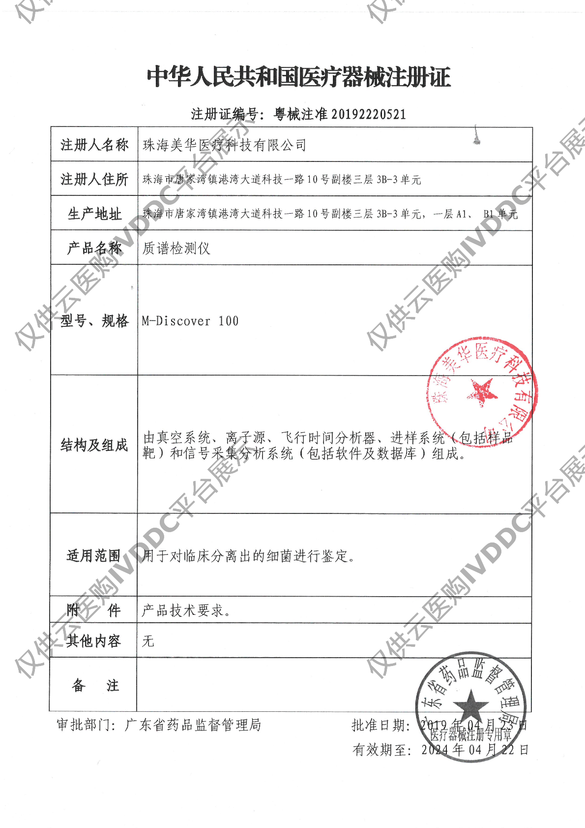 【美华】质谱检测仪二代注册证