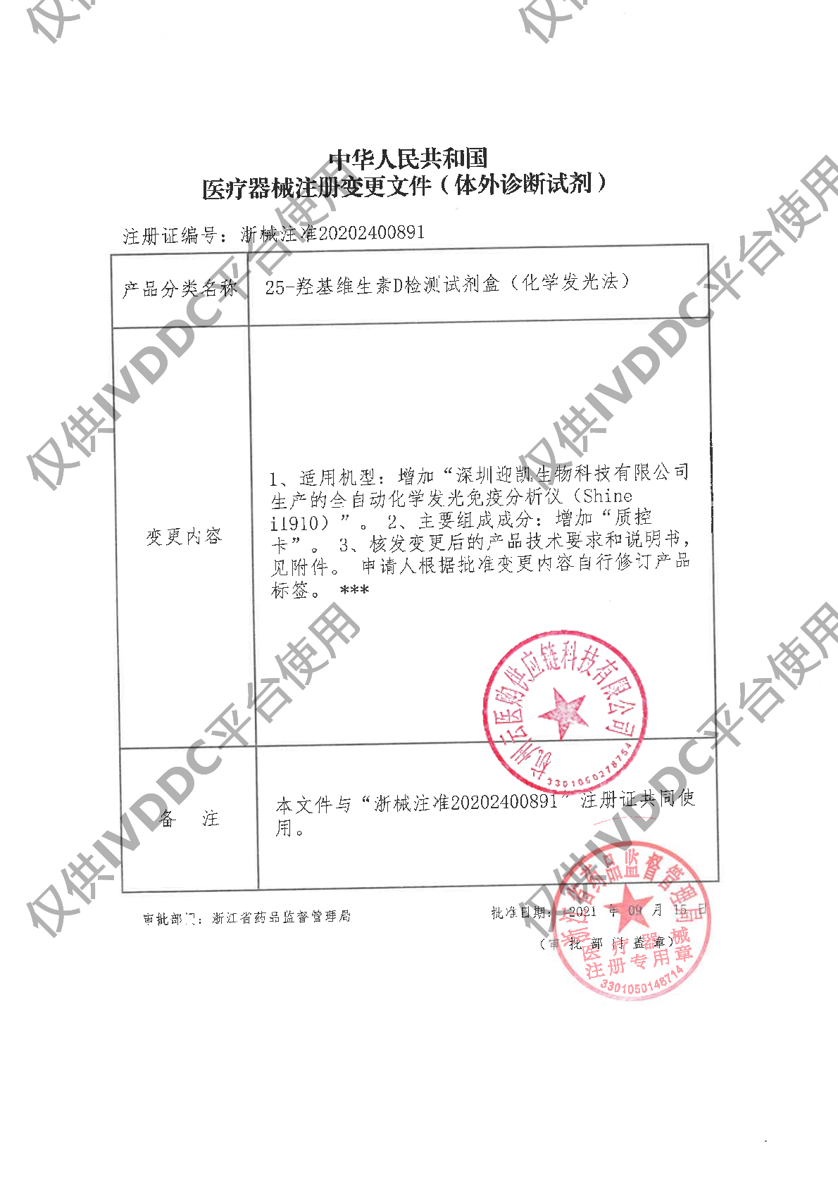 【宁波奥丞】25-羟基维生素D检测试剂盒(化学发光法)注册证