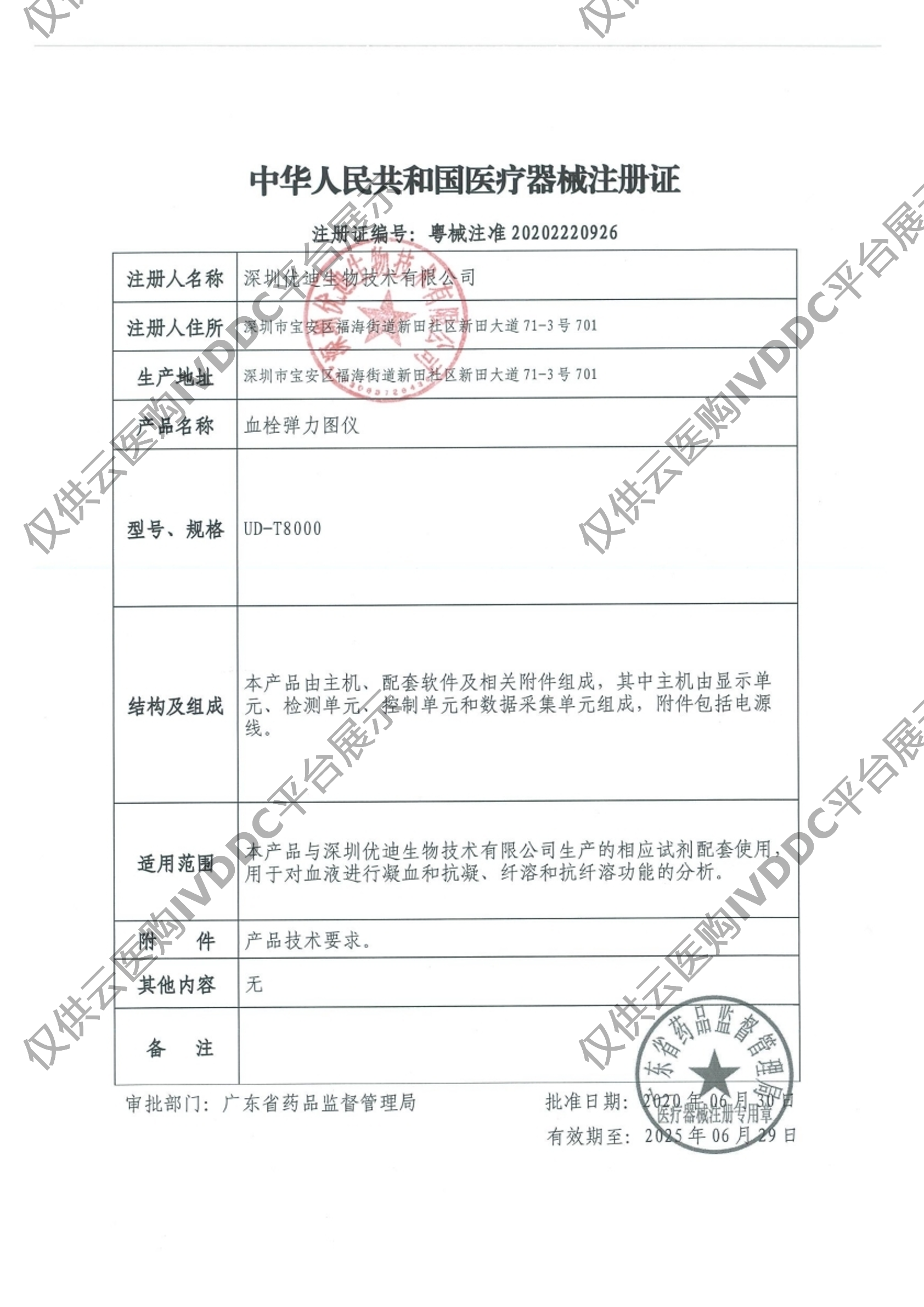 【优迪】血栓弹力图仪UD-T8000注册证